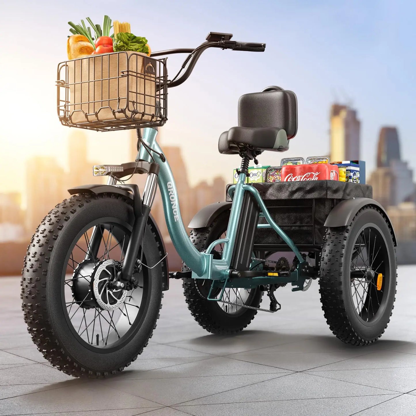 QRONGE Electric Bike for Adults 1200W Peak 36V 20AH Battery Folding Electric Tricycle 75 Miles Range Max 20MPH 20"*4" Fat Tire Electric Trike