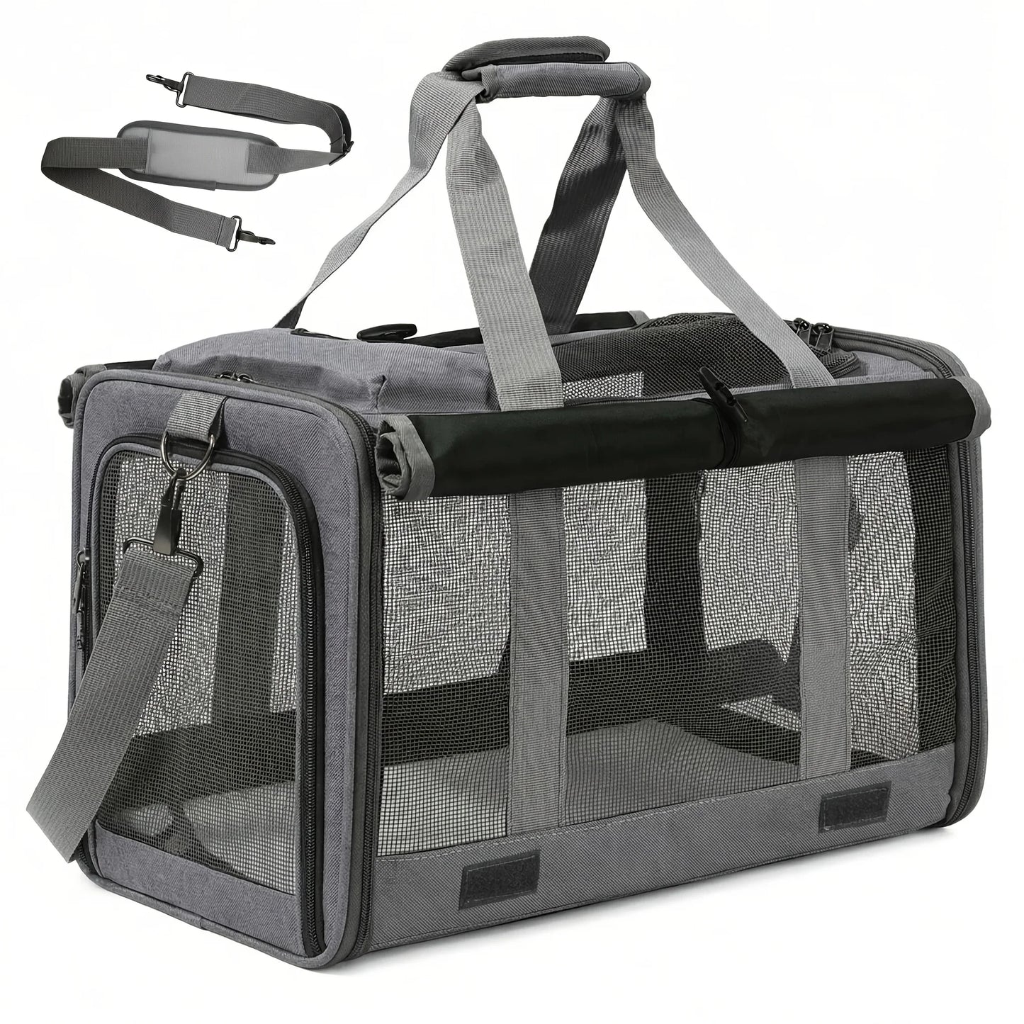 Airline Approved Soft Sided Pet Carrier Bag Collapsible Breathable Mesh Travel Crate for Medium Cats Small Dogs with Free Leash and Collar Set Oxford Cloth Portable Transport Handbag