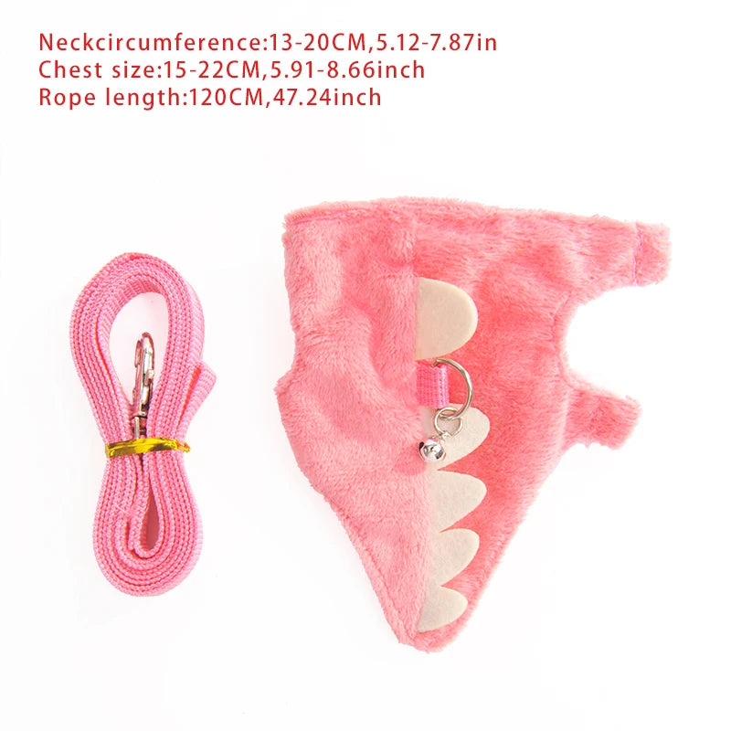 Ferret Lead Rope Vest Type Adjustable Pet Rope Cute Dinosaur Shape with Bell for Walking Mice