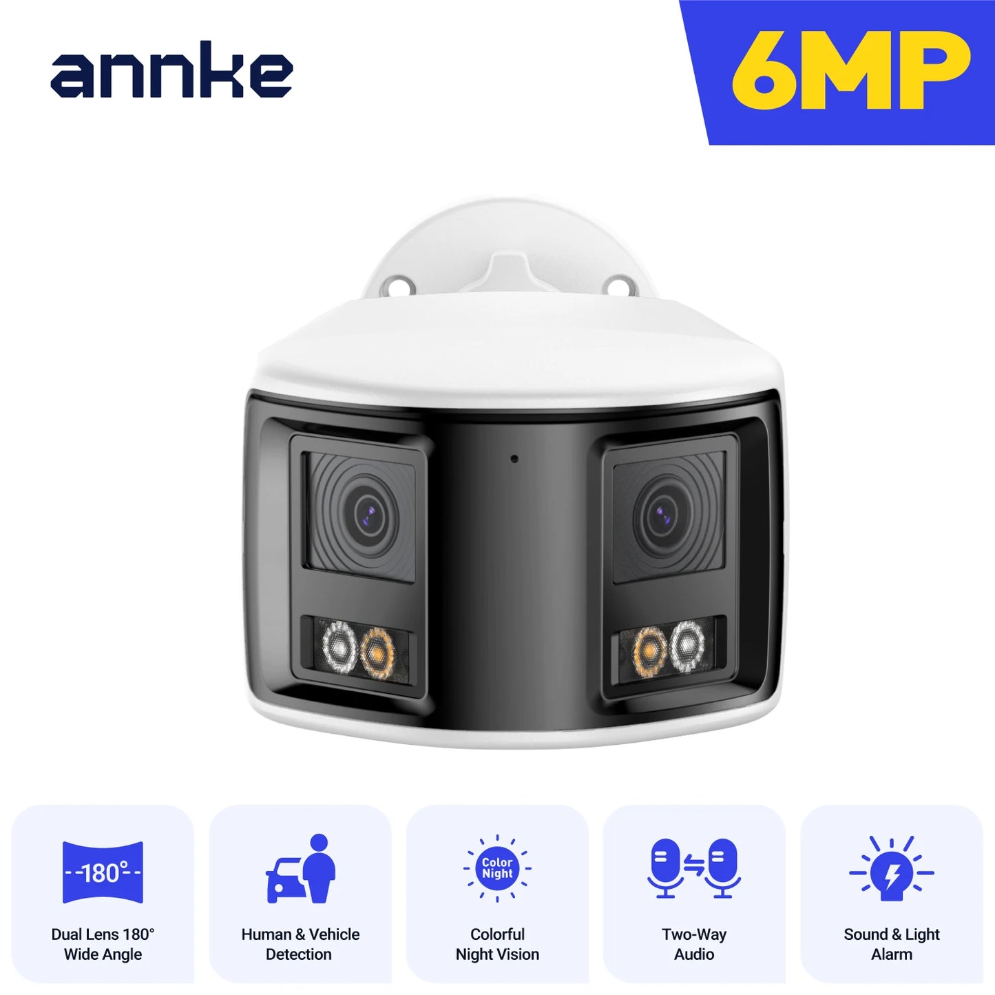 ANNKE Smart Home 180° 8MP/6MP DUO POE Dual Lens Wide View Outdoor Video POE Camera,4K AI Human Detect,8MP Security CCTV Camera