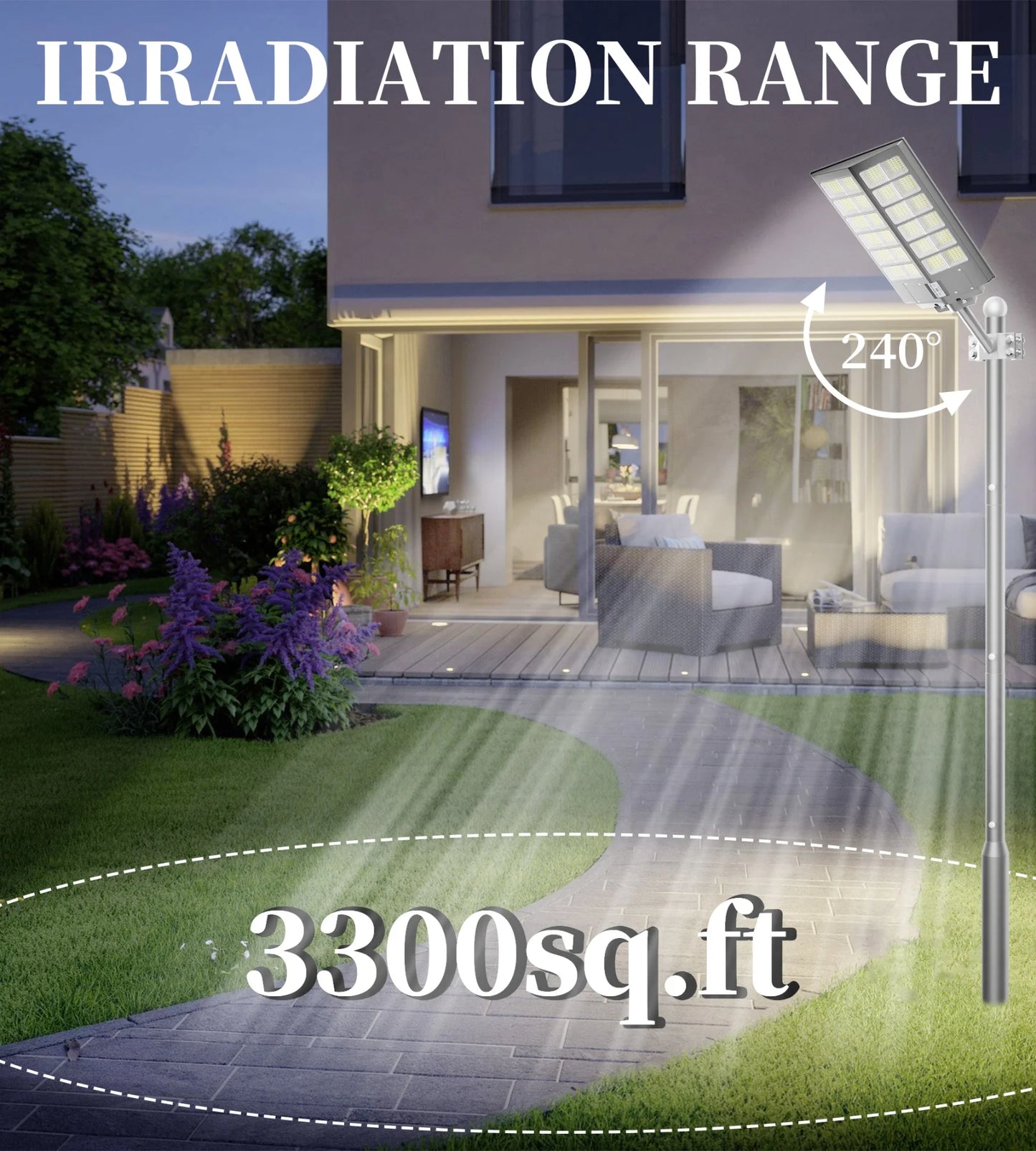 1-Pack 6000W Solar LED Flood Light, Solar Street Light with Motion Sensor & Remote Control, Dusk-to-Dawn Auto On/Off, 3 Brightness Modes, IP65 Waterproof, Easy Installation, Ideal for Yard, Patio, Basketball Court, Parking Lo