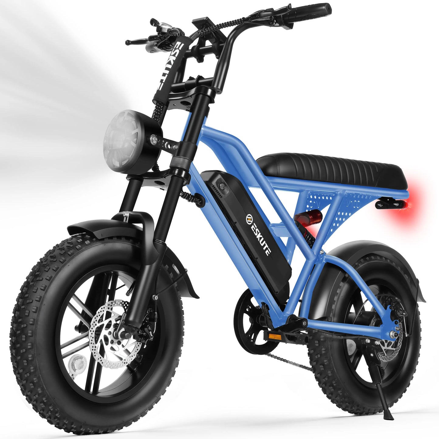 Eskute V100 Electric Dirt Bike, 1500W Peak 28MPH 48V13Ah Battery Motorcycle, All Terrain Dual Suspension E Bike 28MPH Top Speed, Ebike Up to 60 Miles Range, 16"x4" Fat Tire, 7-Speed,UL2849