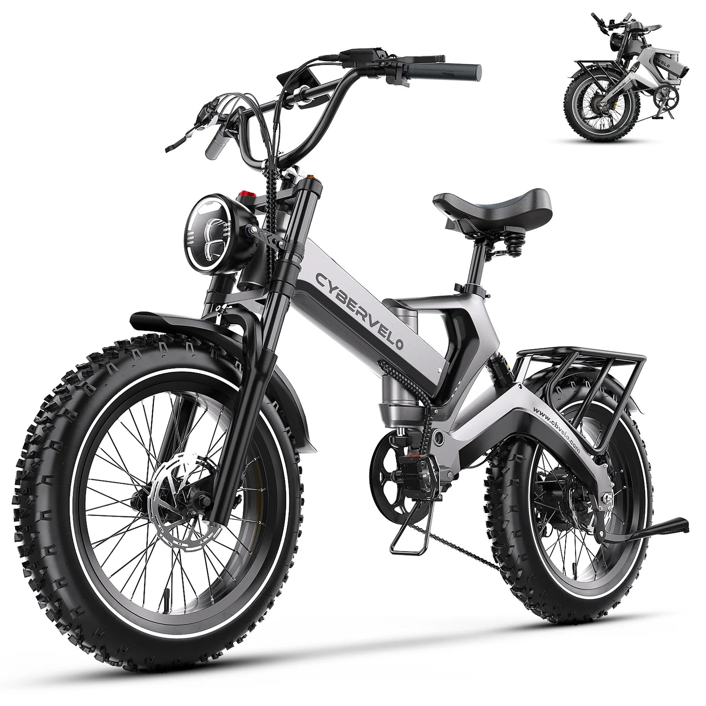 Cybervelo 20” Fat Tire 2000W Peak Motor Luxury Foldable ebike,48V Removable Battery E Bicycle, 35+ MPH 100+Miles Long Range EK6