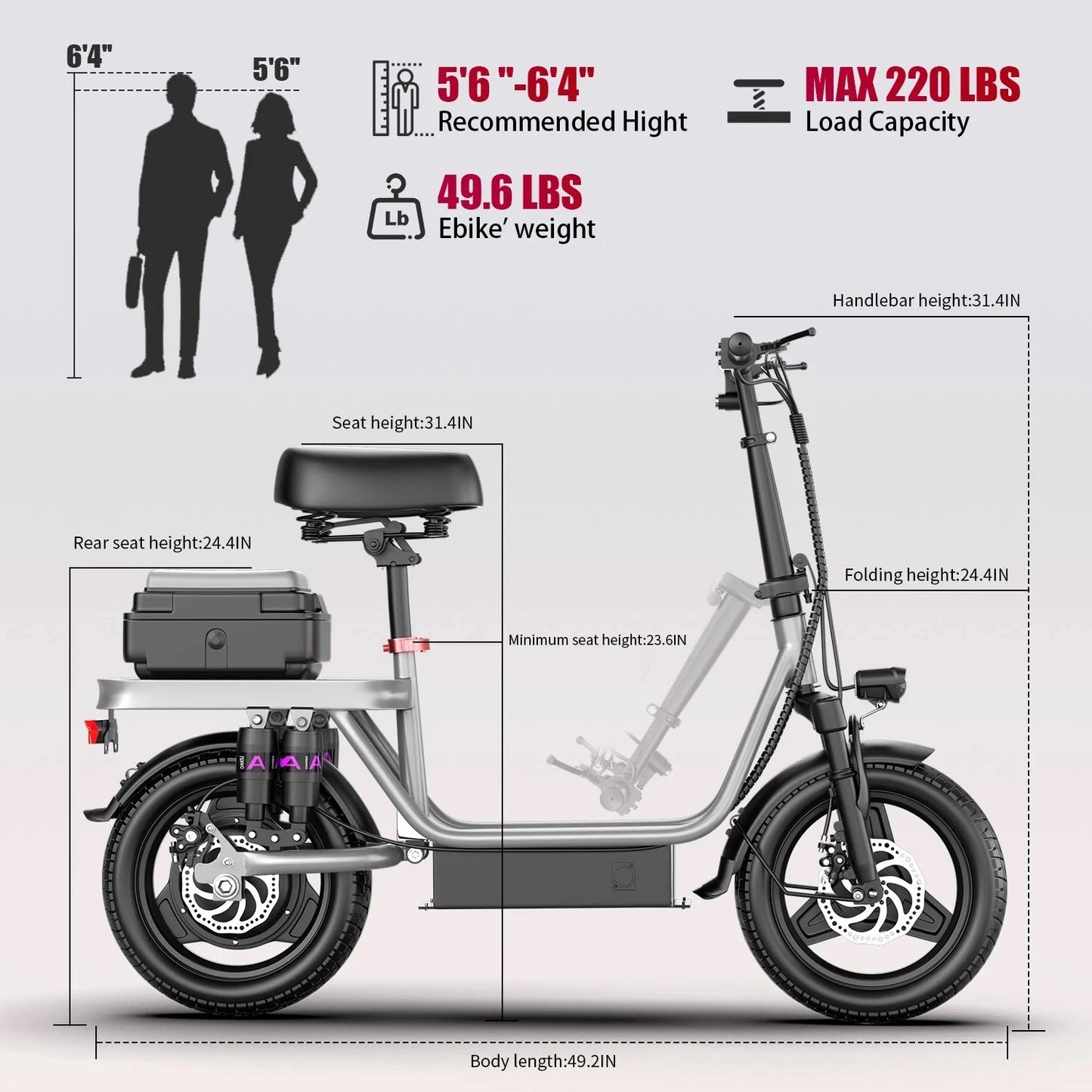 UPlee GQ8 Electric Bike For Adults, Folding Electric Bike, 500W Peak Motor, Scooter EBike With 14" Tire 48V 15AH Battery