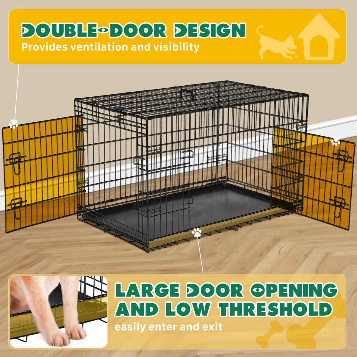 JHK Folding Metal Wire Dog Kennel With Leak Proof Tray