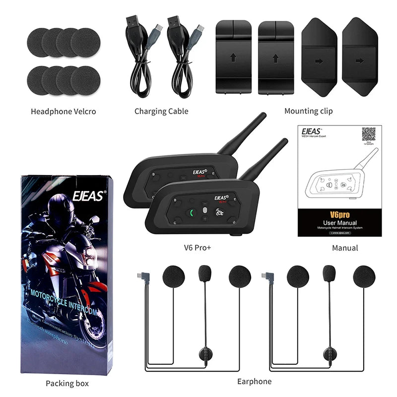 EJEAS V6 Pro Motorcycle Intercom 6 Rider Bluetooth Headset