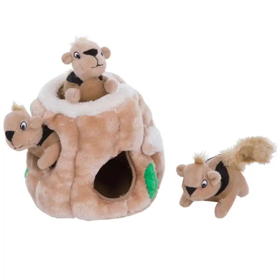 Interactive Plush Squirrel Hide And Seek Dog Toy With 5 Removable Squeaky Squirrels