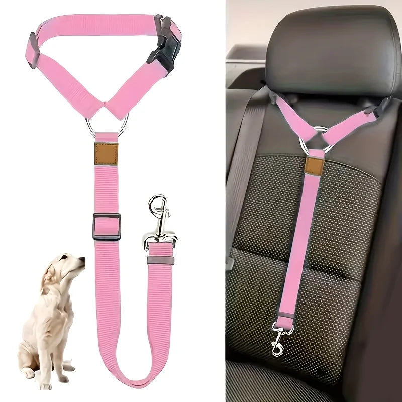 Adjustable Dog Car Harness with Seat Belt, Pet Safety Vest for Car Travel, Padded Comfortable Dog Seat Belt Restraint with Metal Buckle for Small Medium Large Dogs