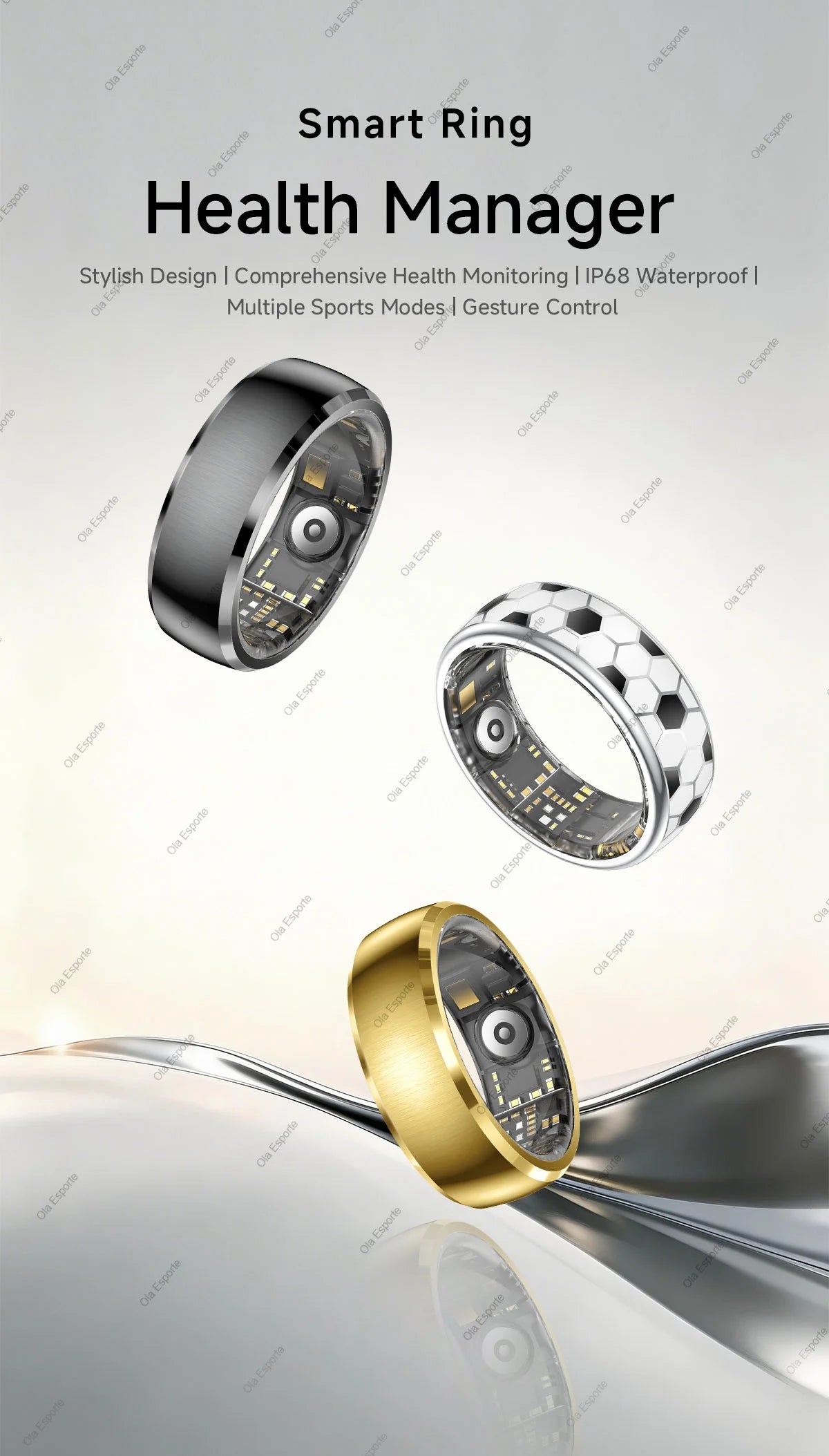Ola Esporte Smart Ring Fitness Tracker With Charging Case