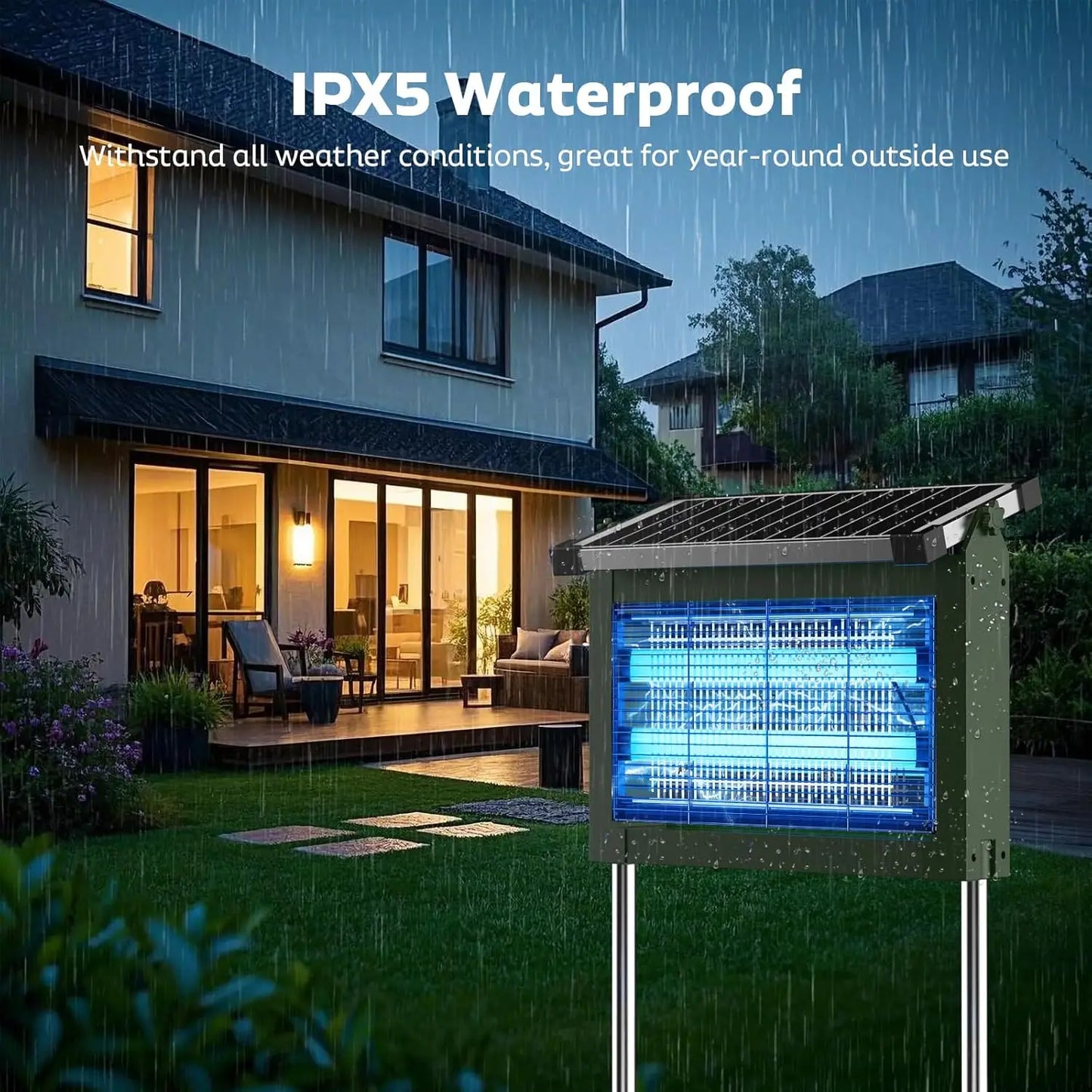 Solar Bug Zapper Outdoor, 4500V Mosquito Zapper with Panel Sensor, Waterproof Electric Fly Zapper for Garden Patio Camping