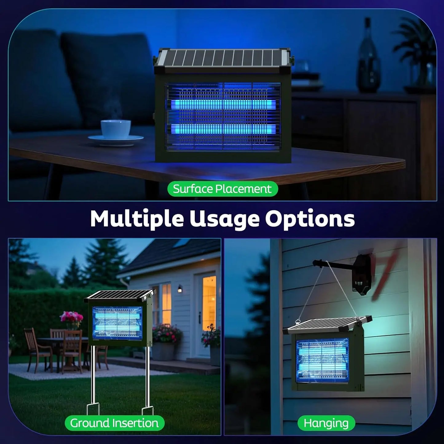 Solar Bug Zapper Outdoor, 4500V Mosquito Zapper with Panel Sensor, Waterproof Electric Fly Zapper for Garden Patio Camping