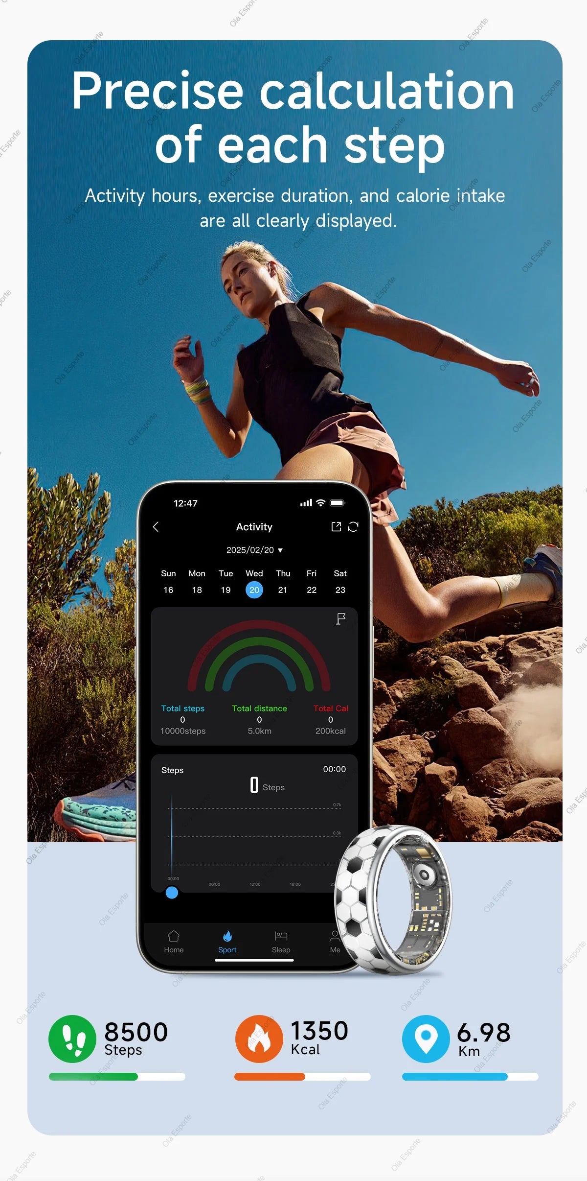 Ola Esporte Smart Ring Fitness Tracker With Charging Case
