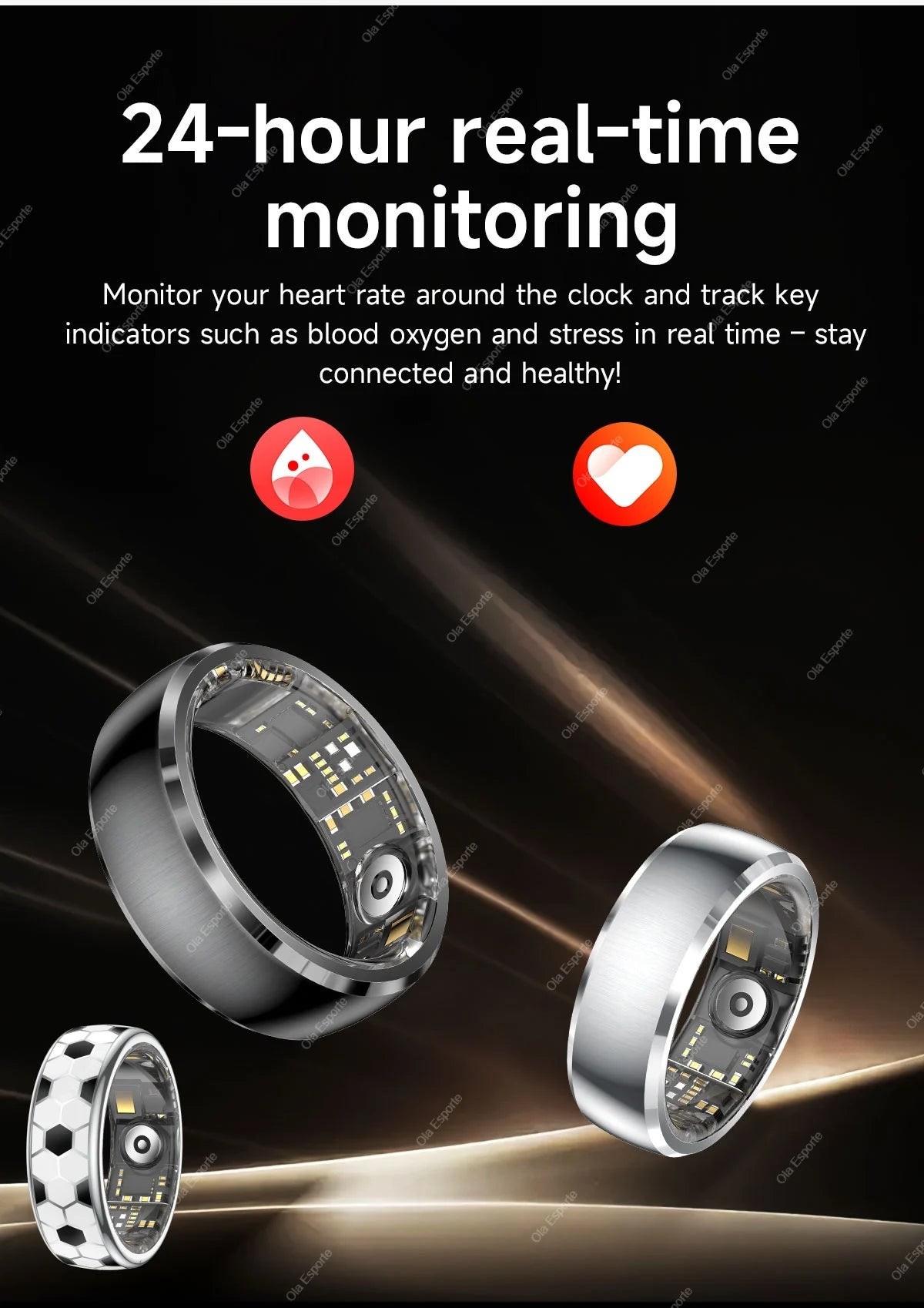 Ola Esporte Smart Ring Fitness Tracker With Charging Case
