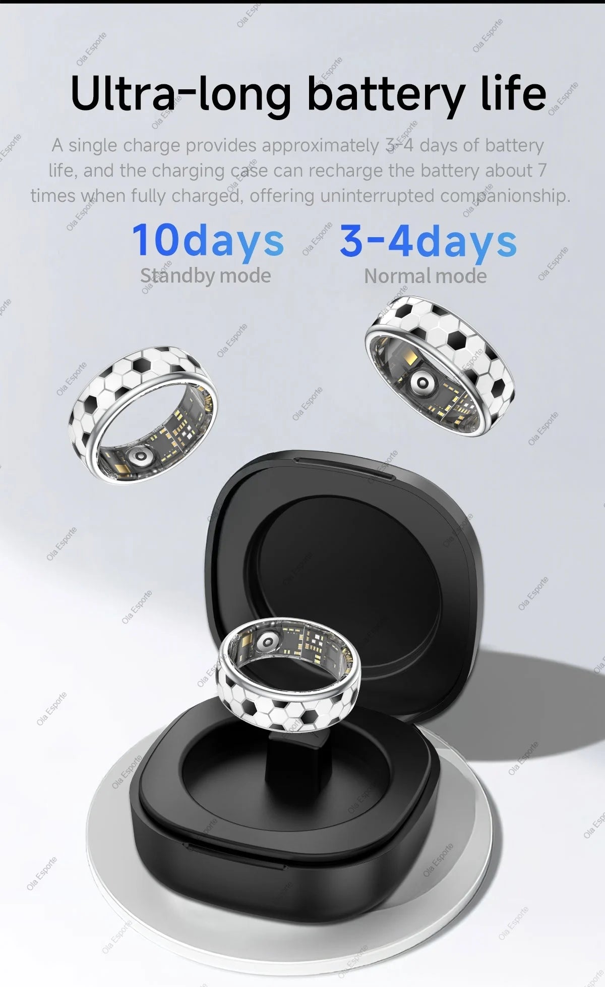 Ola Esporte Smart Ring Fitness Tracker With Charging Case