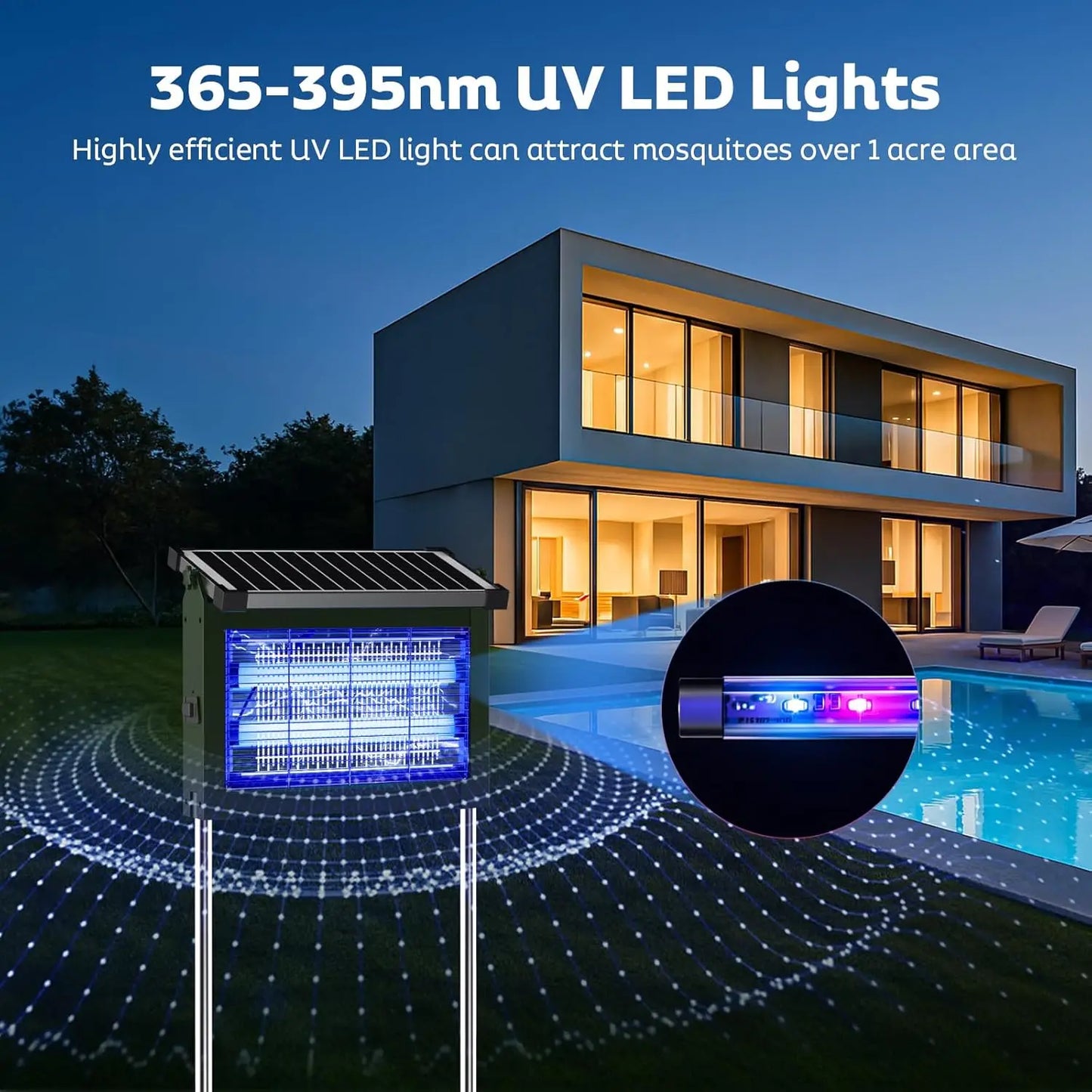 Solar Bug Zapper Outdoor, 4500V Mosquito Zapper with Panel Sensor, Waterproof Electric Fly Zapper for Garden Patio Camping