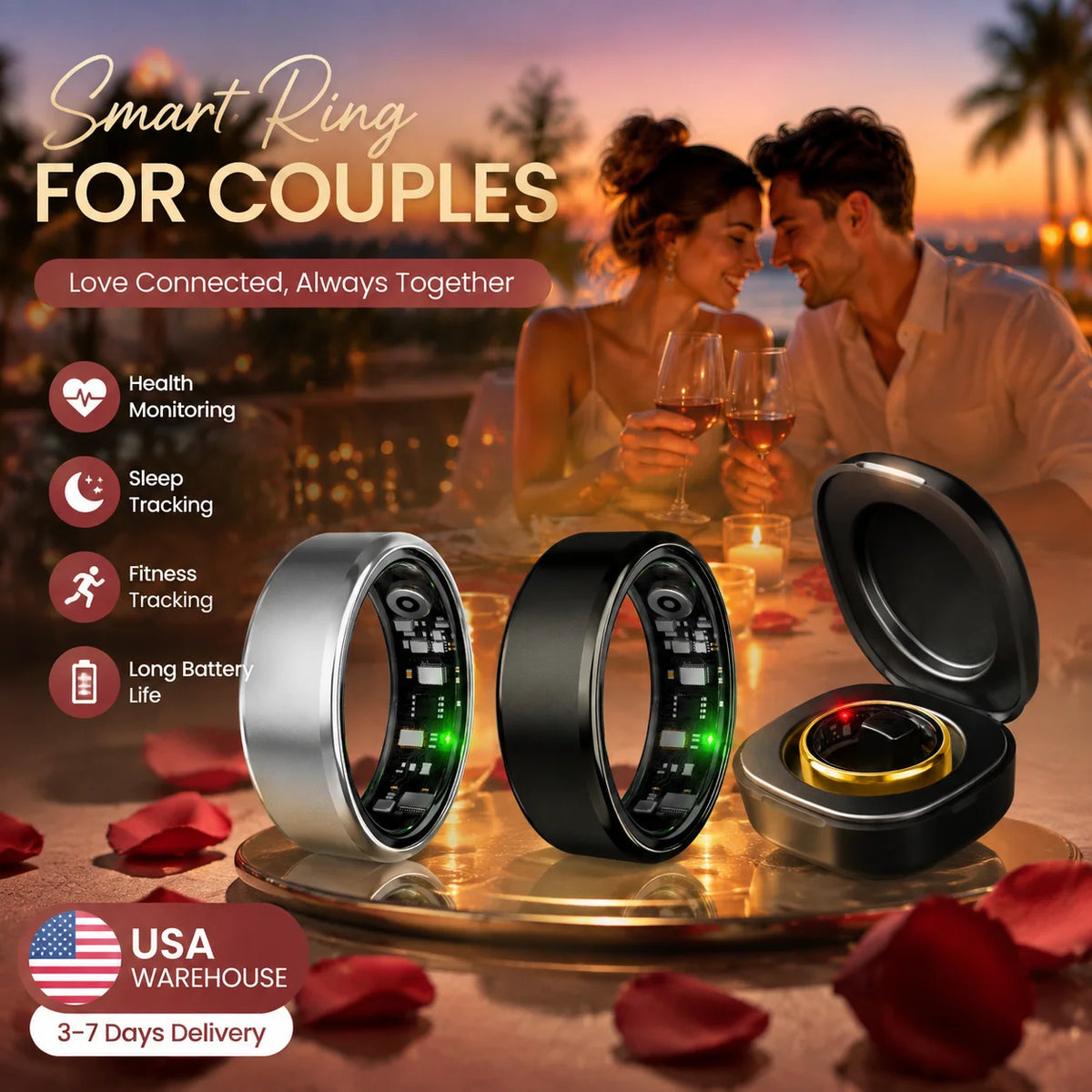 Smart Ring Fitness Tracker Heart Rate Blood Oxygen Monitoring