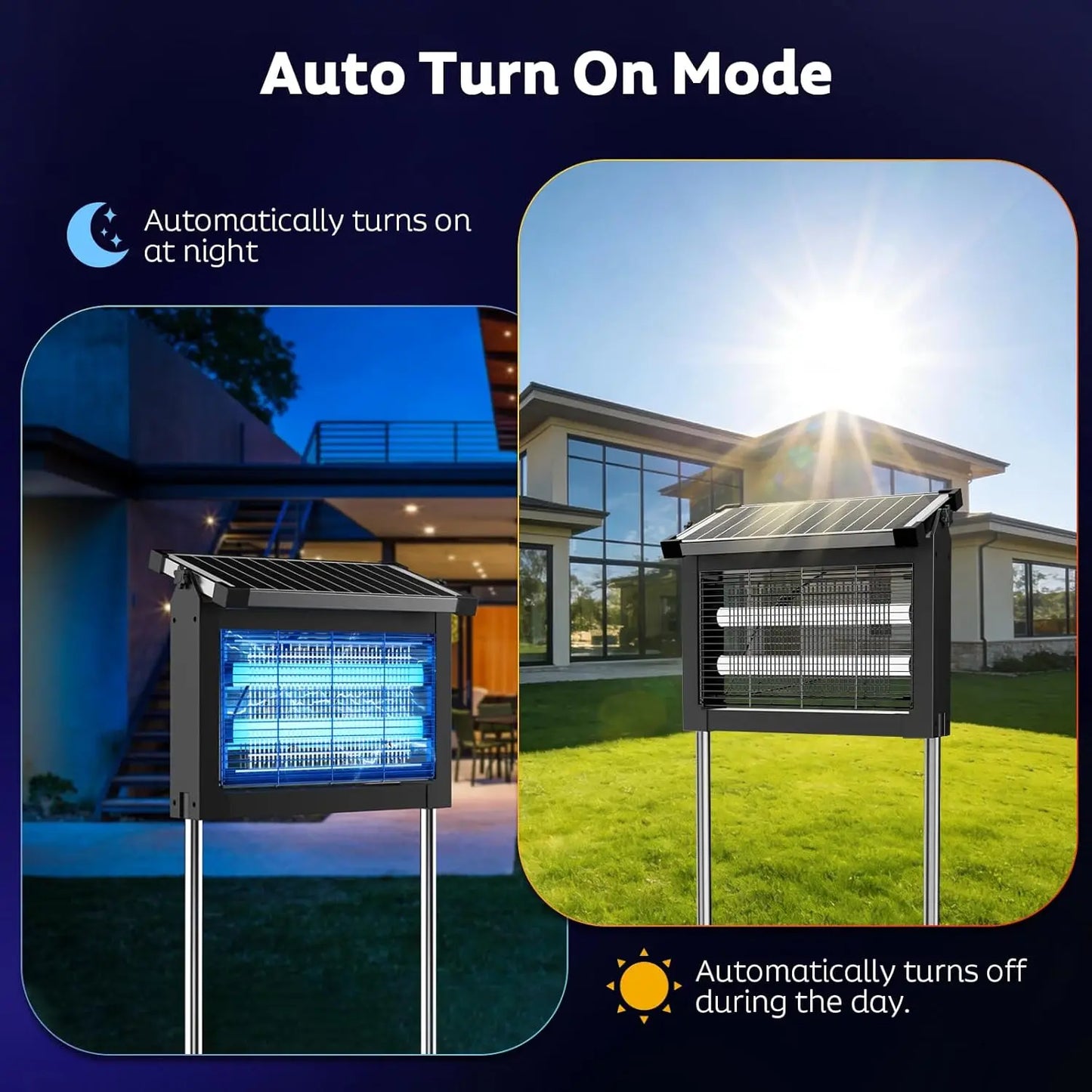 Solar Bug Zapper Outdoor, 4500V Mosquito Zapper with Panel Sensor, Waterproof Electric Fly Zapper for Garden Patio Camping