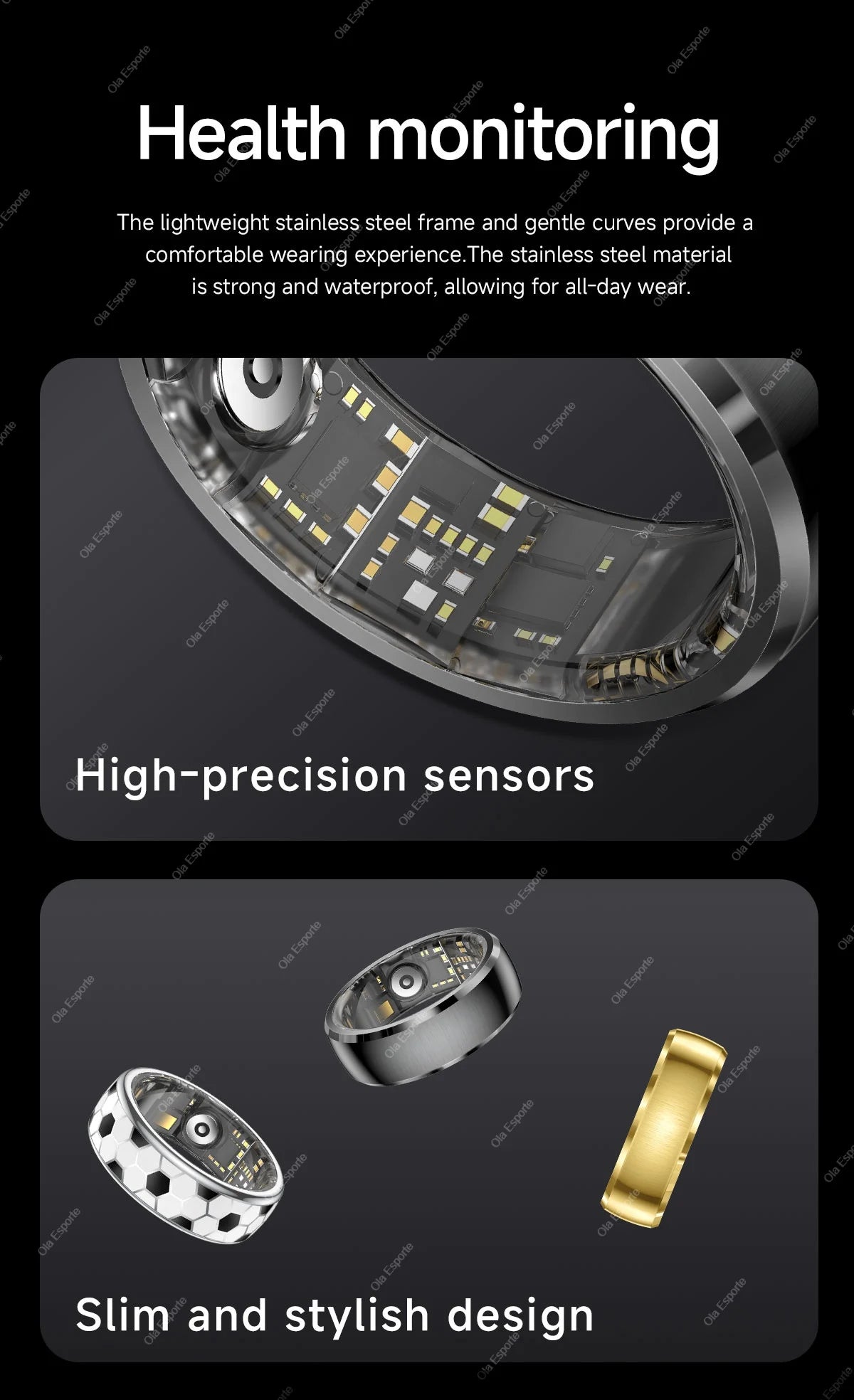 Ola Esporte Smart Ring Fitness Tracker With Charging Case