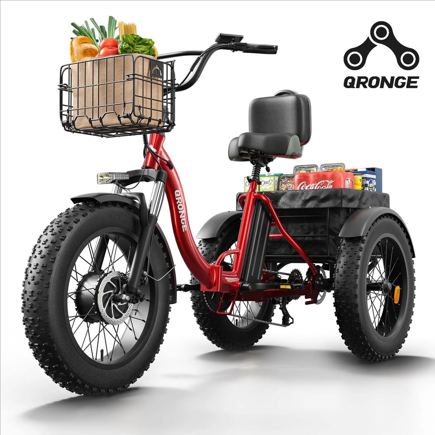 QRONGE Electric Bike for Adults 1200W Peak 36V 20AH Battery Folding Electric Tricycle 75 Miles Range Max 20MPH 20"*4" Fat Tire Electric Trike