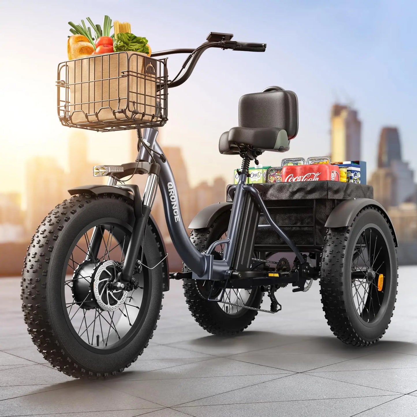 QRONGE Electric Bike for Adults 1200W Peak 36V 20AH Battery Folding Electric Tricycle 75 Miles Range Max 20MPH 20"*4" Fat Tire Electric Trike