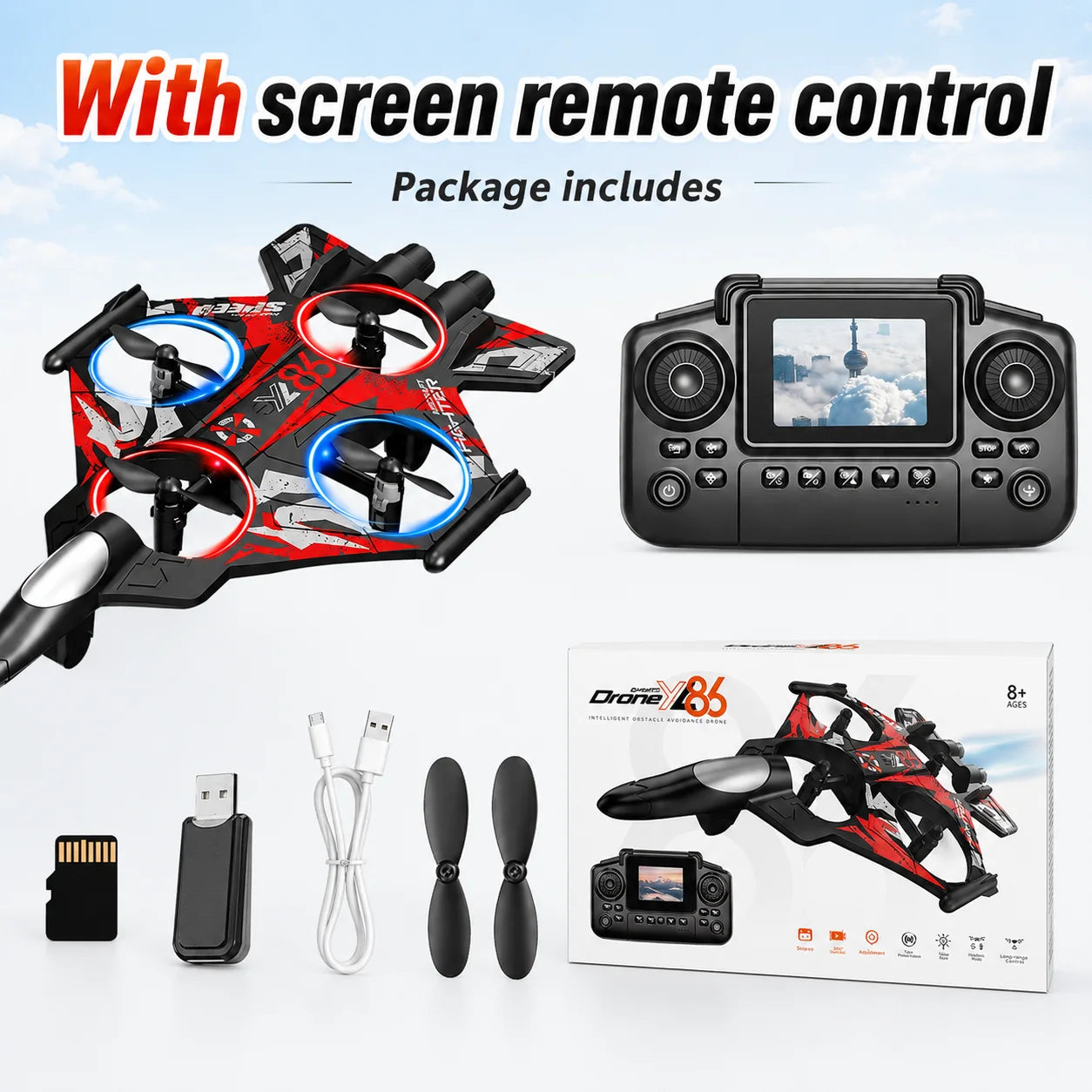 ZNLYRION YL86 Drone With Screen Remote And 480P Camera