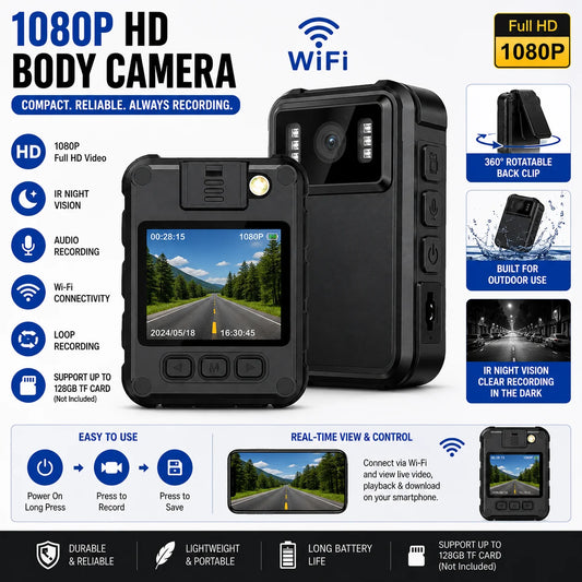 1080P Wireless Body Camera With Night Vision And Led Display