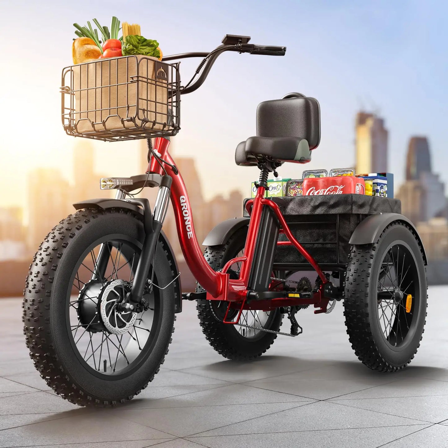 QRONGE Electric Bike for Adults 1200W Peak 36V 20AH Battery Folding Electric Tricycle 75 Miles Range Max 20MPH 20"*4" Fat Tire Electric Trike