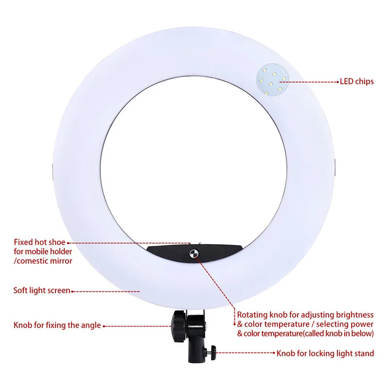 18inch Ring Lights Lamp with Tripod 96W Selfie Light for Beauty Salon Tattoo Yidoblo FD480 Photo Studio Video Light CRI95+