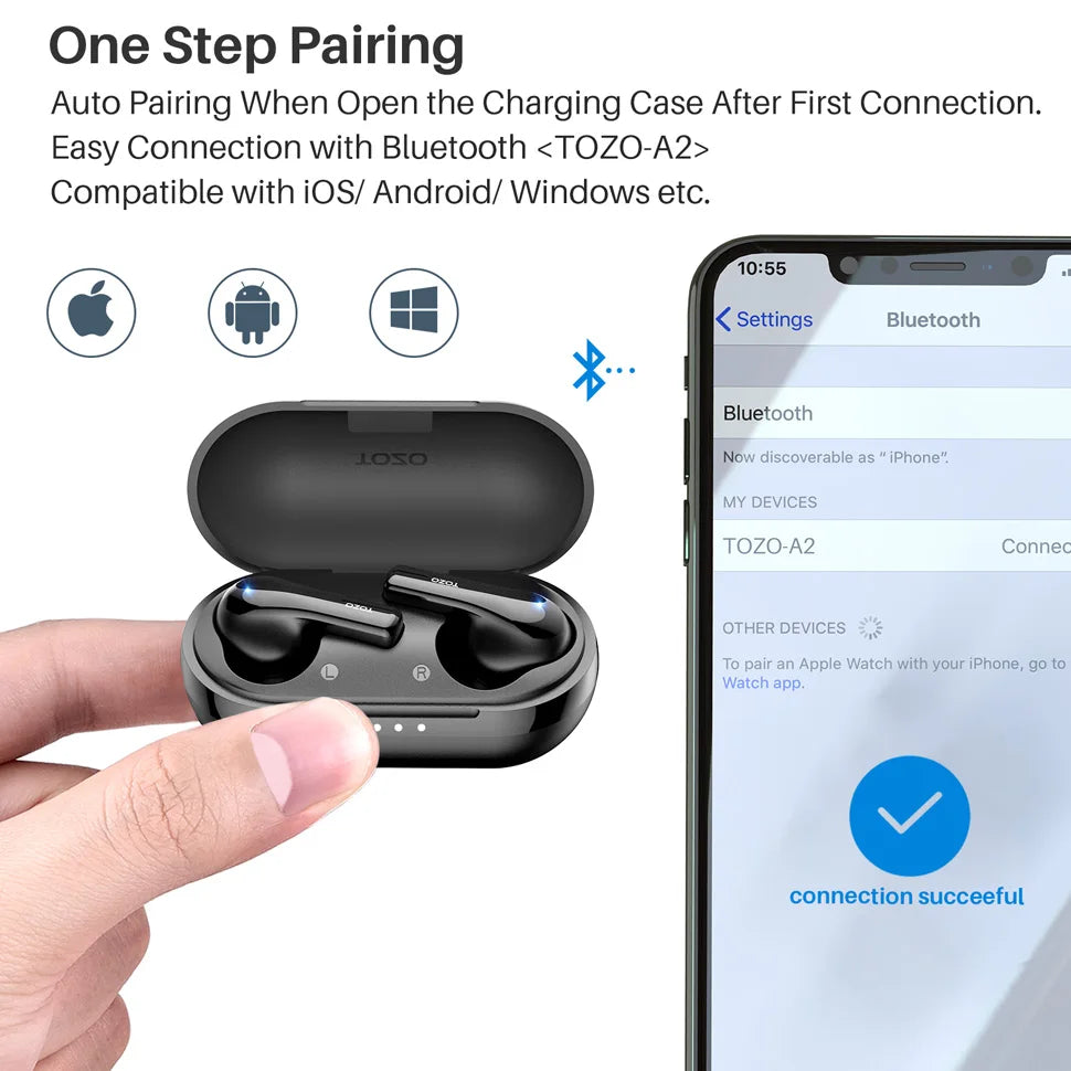 TOZO Refurbished TWS Earbuds Wireless Bluetooth Headset