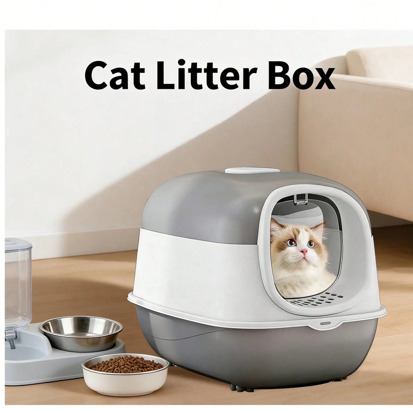 Cats Litter Box, Enclosed Cats Litter Box With Lid And Scoop, Large Size Anti-Splashing Easy To-Clean, Front Entry And Exit, Boxes From Kitten To Adult