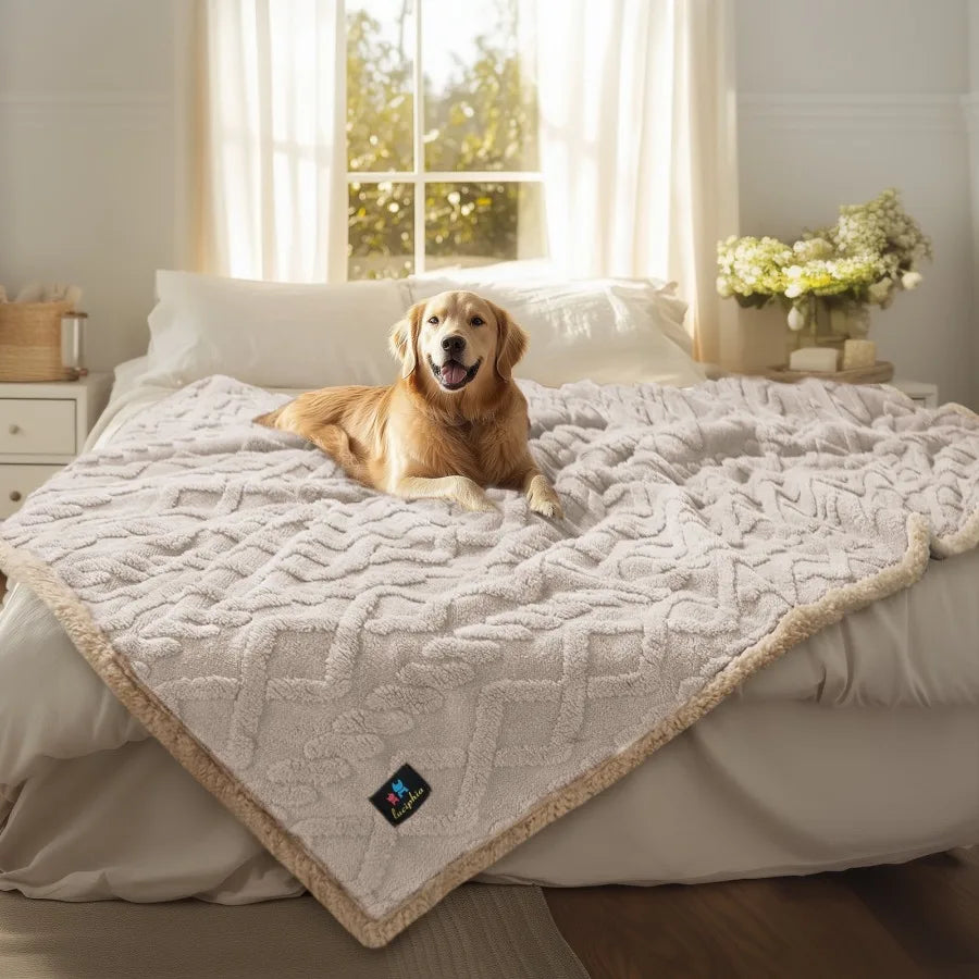 Waterproof Pet Blanket, Liquid Pee Proof Dog Blankets for Sofa Bed Couch, Reversible Sherpa Fleece Furniture Protector Cover fo