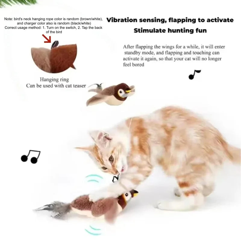 Touch Activated Chirping Plush Bird Interactive Toy For Cats