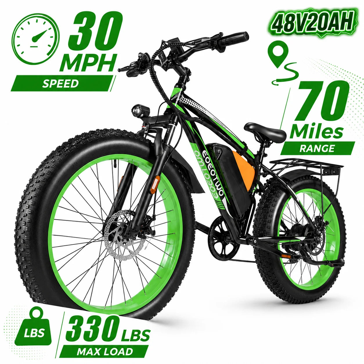 26" Fat Tire Electric Bike for Adults 48V 20Ah Battery 1000W Motor (Peak 1500W)  25-30MPH Fast Mountain Ebike Snow Beach Bicycle