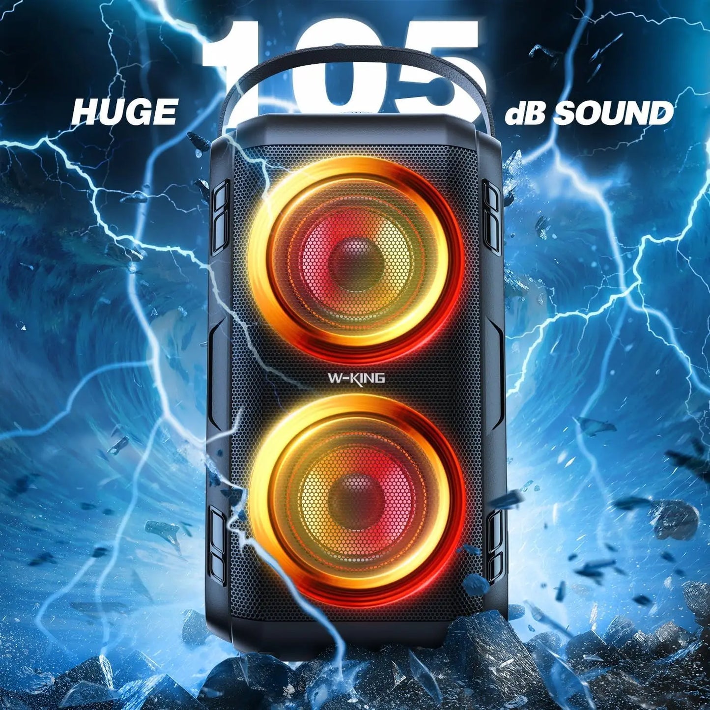 W-KING T9-2 80W RMS Party Portable Speakers Bluetooth Wireless Boombox with 4 Drivers (2*4.04'' Woofer), Huge 105dB Sound Large Party Box