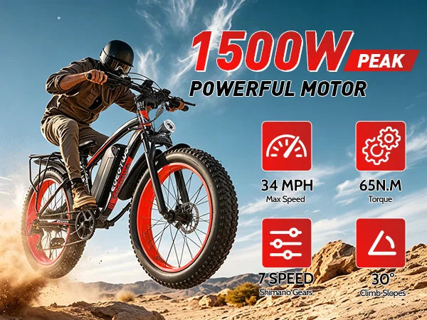 EOEOTWO 1500W Fat Tire Electric Bike for Adults 26"x4.0 All Terrain Ebike 34MPH Fast Mountain E-Bike 48V Long Range Snow Beach Bicycle