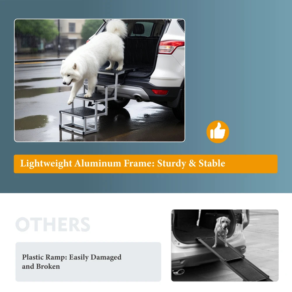 Lightweight Sturdy Foldable Dog Ramp Reinforced Non-Slip Pet Dog Stairs 250lbs Heavy Duty Load Capacity Portable Pet Access Ladder for Cars SUVs Trucks Outdoor Use