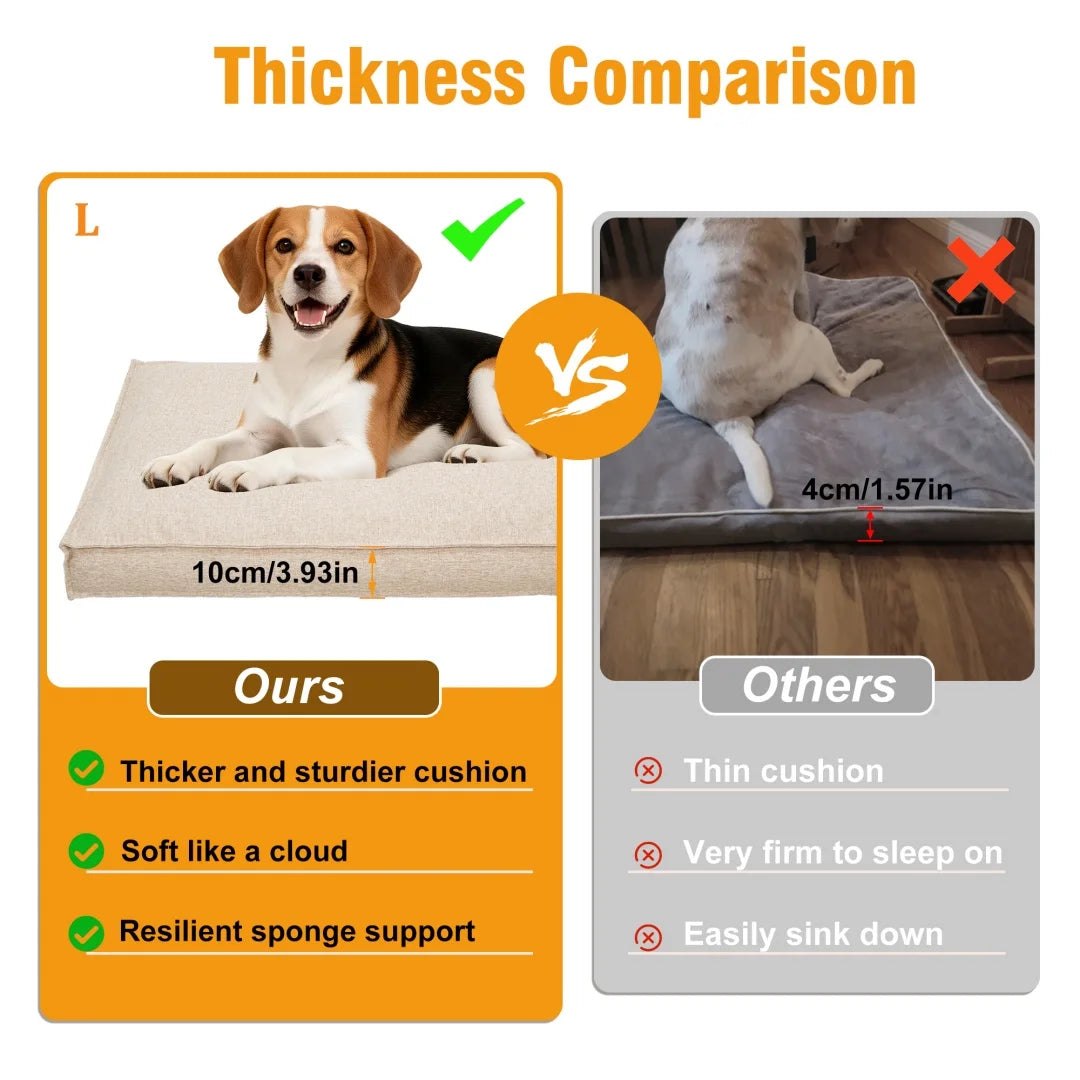 BingoPaw Large Dog Bed Washable: Rectangular Dog Pet Pillow Bed with Linen Cover Foam Base, Waterproof Lining, Cozy Sleep Bed Crate Mattress for Dogs, Kennels