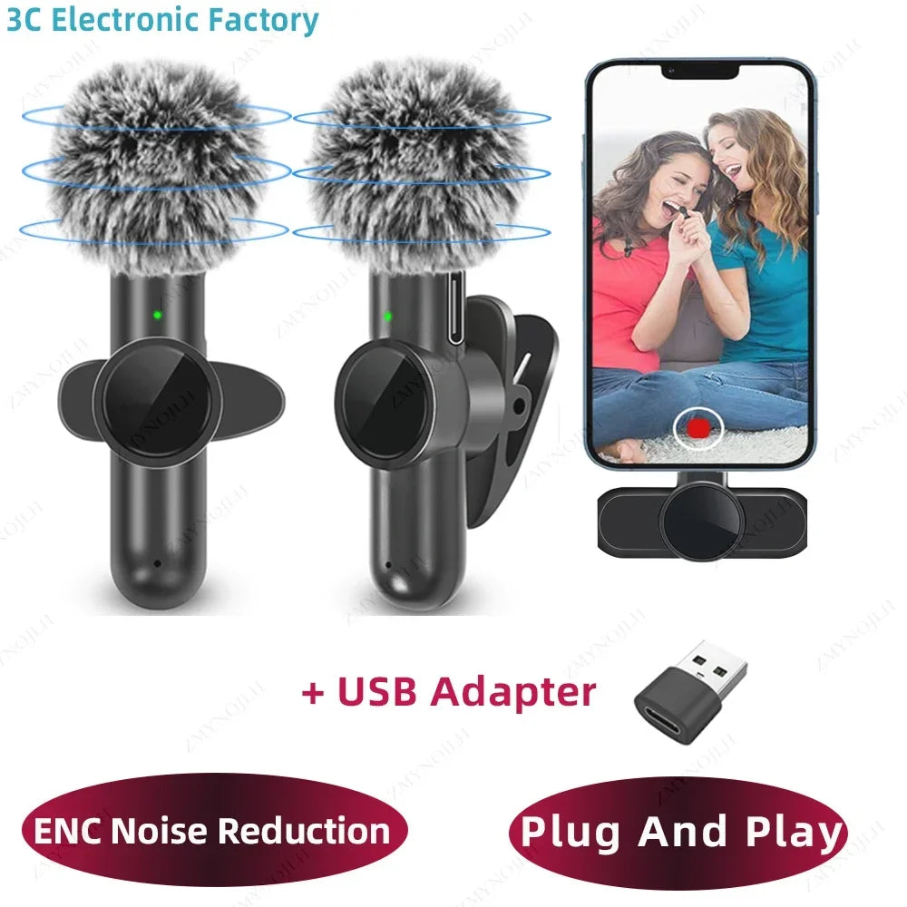2.4G Wireless Lavalier Microphone Noise Cancelling Audio Video Recording for iPhone/iPad/Android/Xiaomi/Samsung Live Game Mic