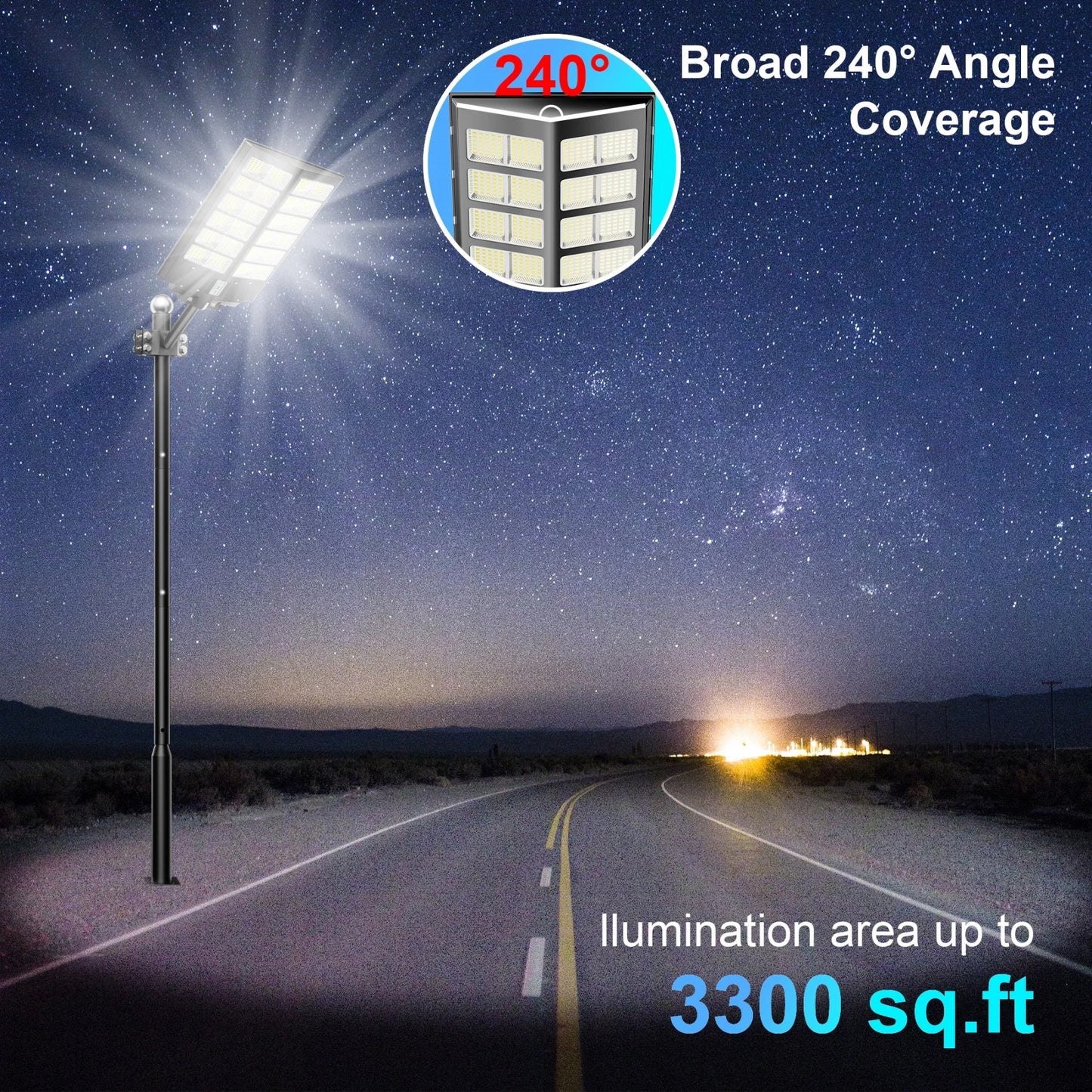 1-Pack 6000W Solar LED Flood Light, Solar Street Light with Motion Sensor & Remote Control, Dusk-to-Dawn Auto On/Off, 3 Brightness Modes, IP65 Waterproof, Easy Installation, Ideal for Yard, Patio, Basketball Court, Parking Lo