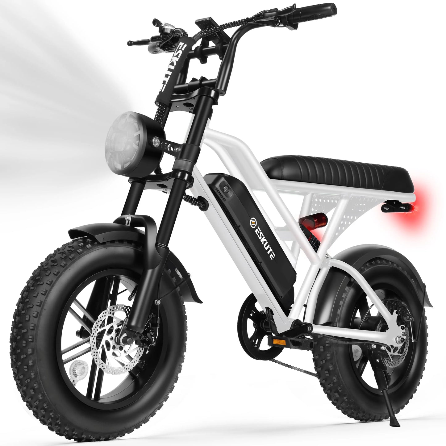 Eskute V100 Electric Dirt Bike, 1500W Peak 28MPH 48V13Ah Battery Motorcycle, All Terrain Dual Suspension E Bike 28MPH Top Speed, Ebike Up to 60 Miles Range, 16"x4" Fat Tire,  7-Speed，UL2849