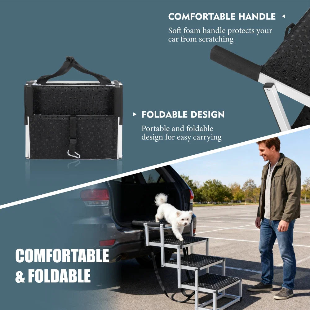 Lightweight Sturdy Foldable Dog Ramp Reinforced Non-Slip Pet Dog Stairs 250lbs Heavy Duty Load Capacity Portable Pet Access Ladder for Cars SUVs Trucks Outdoor Use
