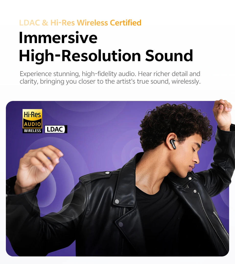 Ship From ES/PL/BR QCY HT18 Wireless Earphones Bluetooth 6.0 MeloBuds N70 Adaptive Hybrid ANC 6 Mics LDAC Hi-Res Audio Earbuds