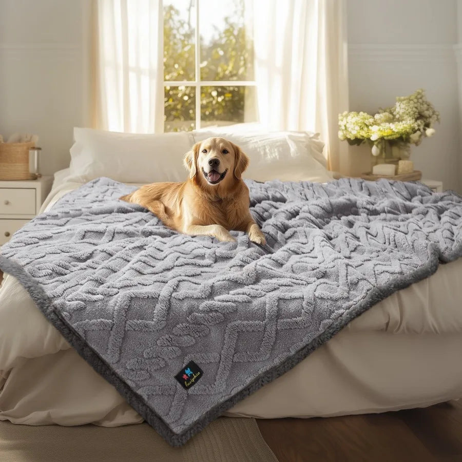 Waterproof Pet Blanket, Liquid Pee Proof Dog Blankets for Sofa Bed Couch, Reversible Sherpa Fleece Furniture Protector Cover fo