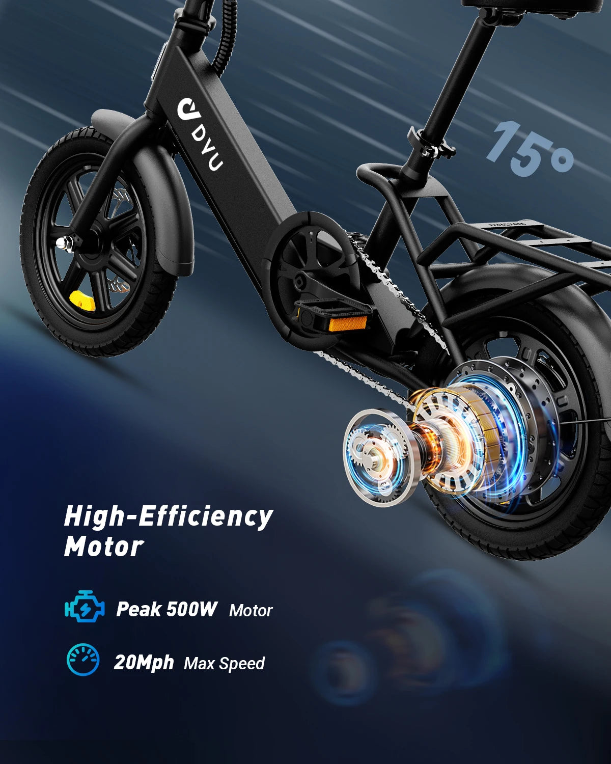 【1 Year Warranty】DYU C3 14 inch Folding Electric Bicycle Peak 500W Motor 280WH Battery Electric Bike,20mph City E-bike UL2849