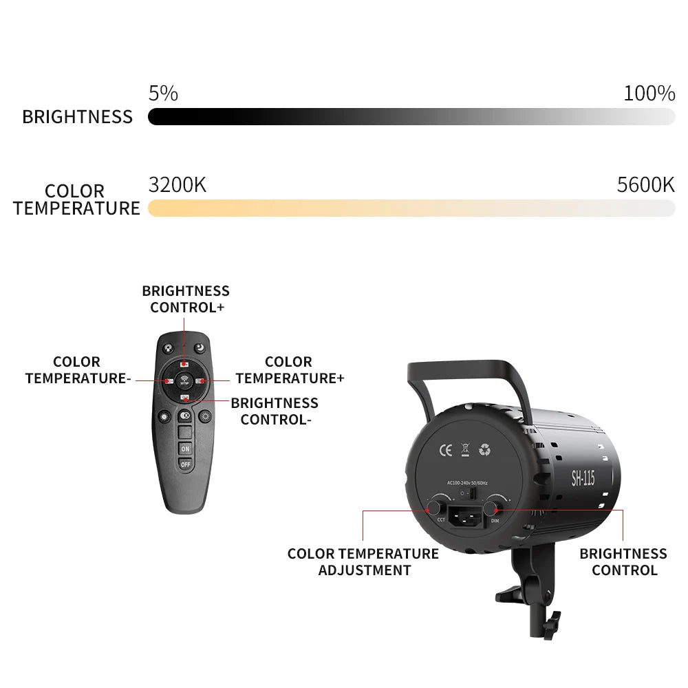 SH 115W LED Video Light With Bowens Mount Studio Lamp