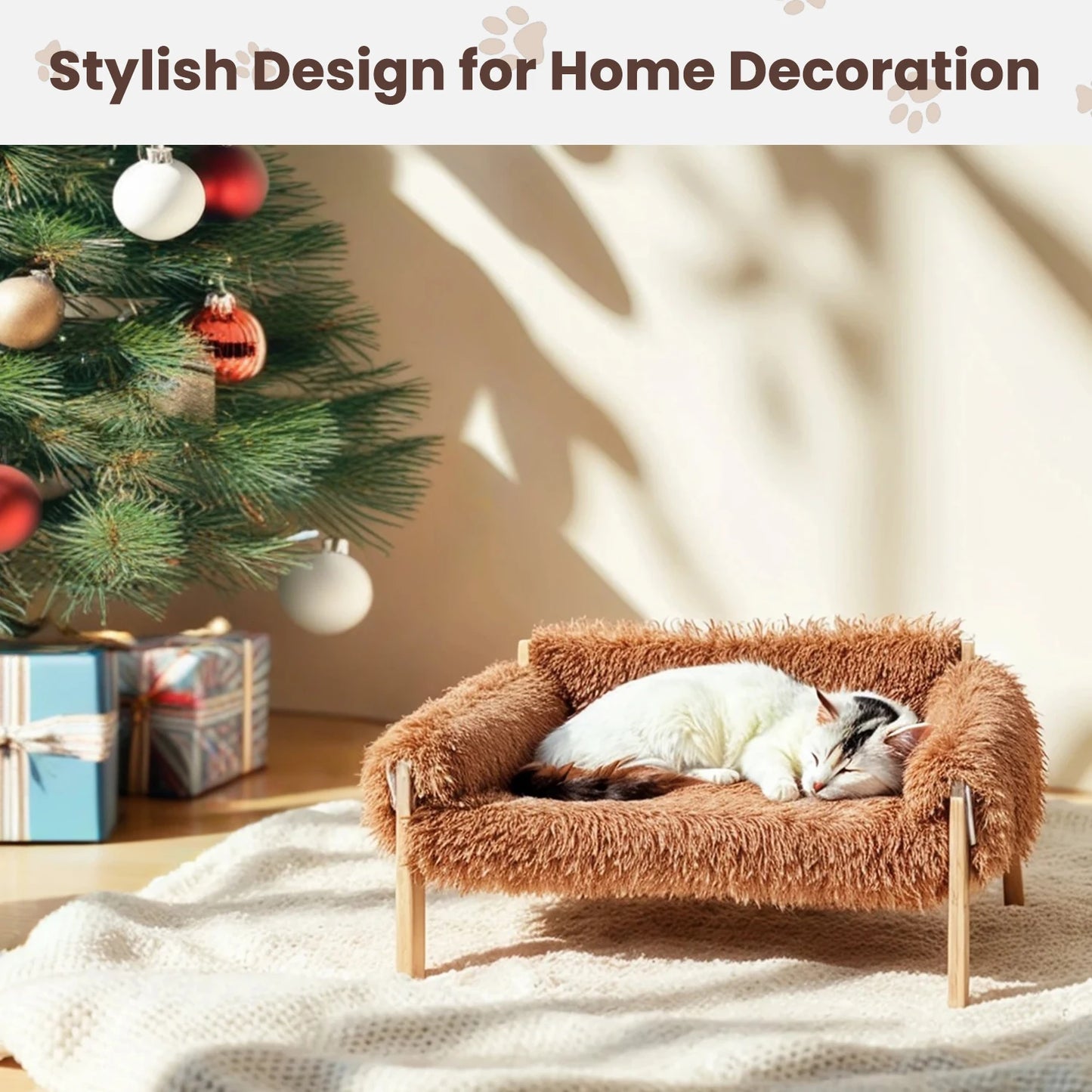 Comfortable Plush Wooden Leg Cat Sofa Bed Indoor Pets