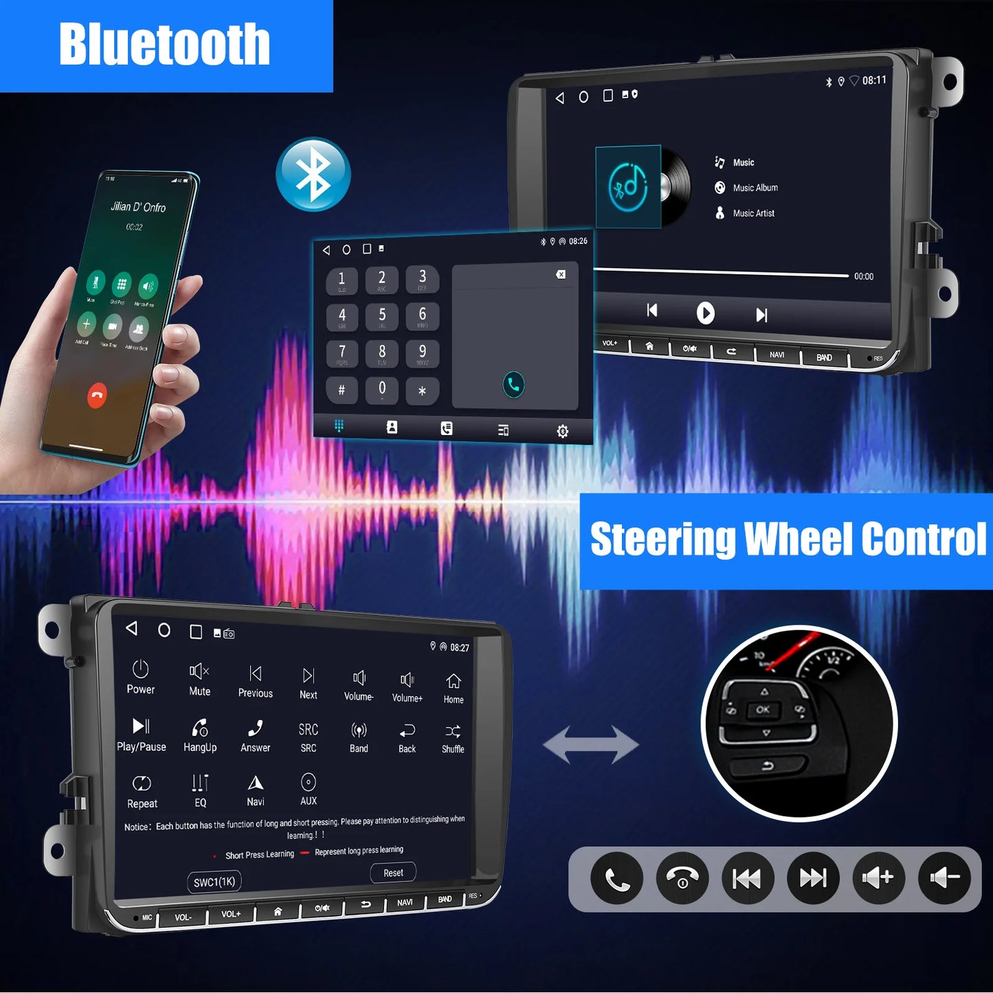 9" Android 15 6G+128G Wireless Carplay Car Stereo GPS NAVI WIFI RDS FM BT EQ for VW Golf 5 6 Passat Polo Touran Tiguan Caddy EOS
