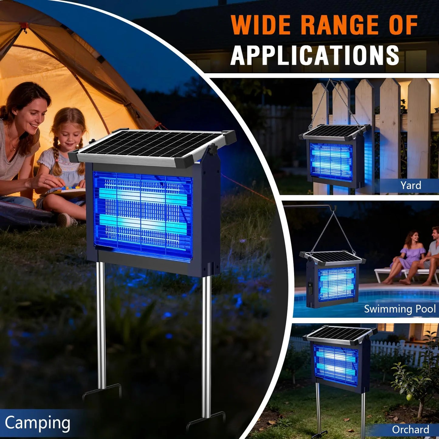 Solar Bug Zapper Outdoor, 4500V Mosquito Zapper with Panel Sensor, Waterproof Electric Fly Zapper for Garden Patio Camping