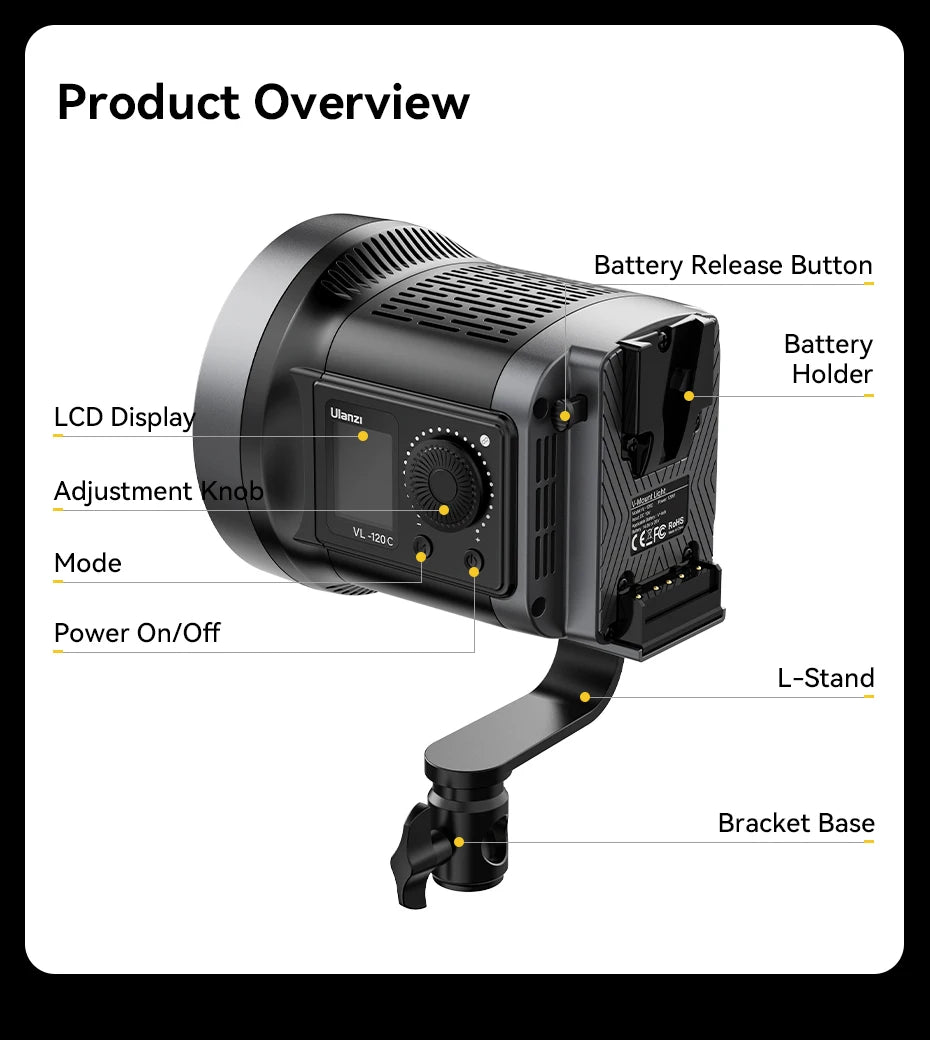 Ulanzi VL120BI Wireless Pro COB Video Light For Studios