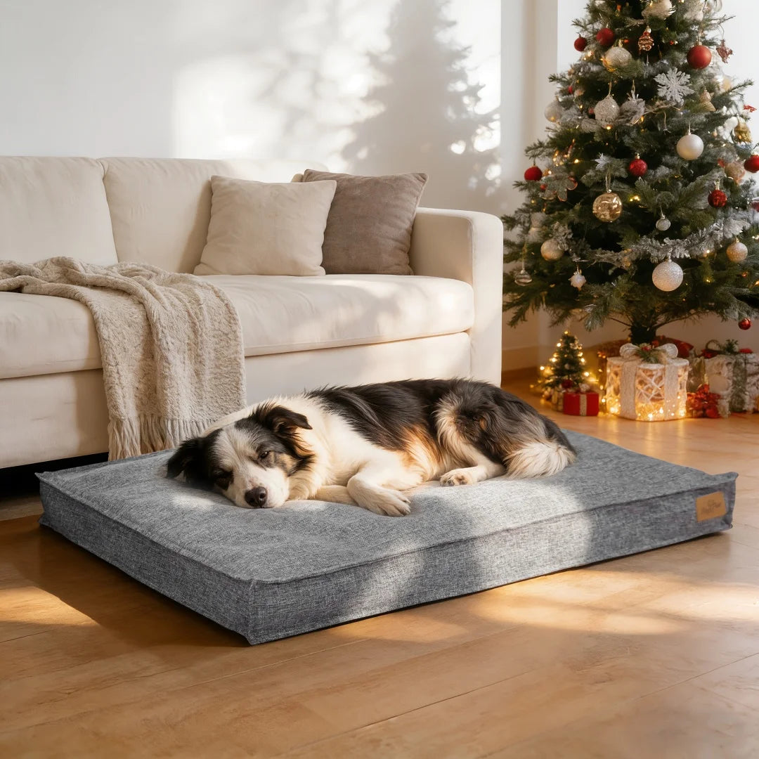 BingoPaw Large Dog Bed Washable: Rectangular Dog Pet Pillow Bed with Linen Cover Foam Base, Waterproof Lining, Cozy Sleep Bed Crate Mattress for Dogs, Kennels